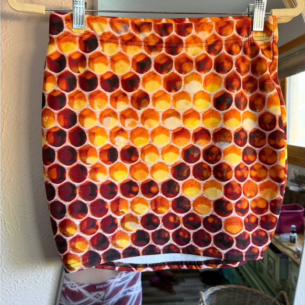 Blackmilk Honeycomb Print Mini Wifey Skirt in Orange & Brown